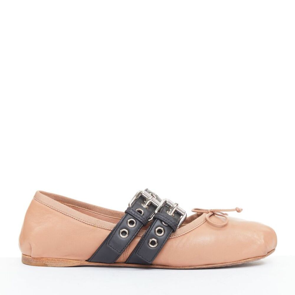 Miu Miu Leather Punk Strap Ballet Flats